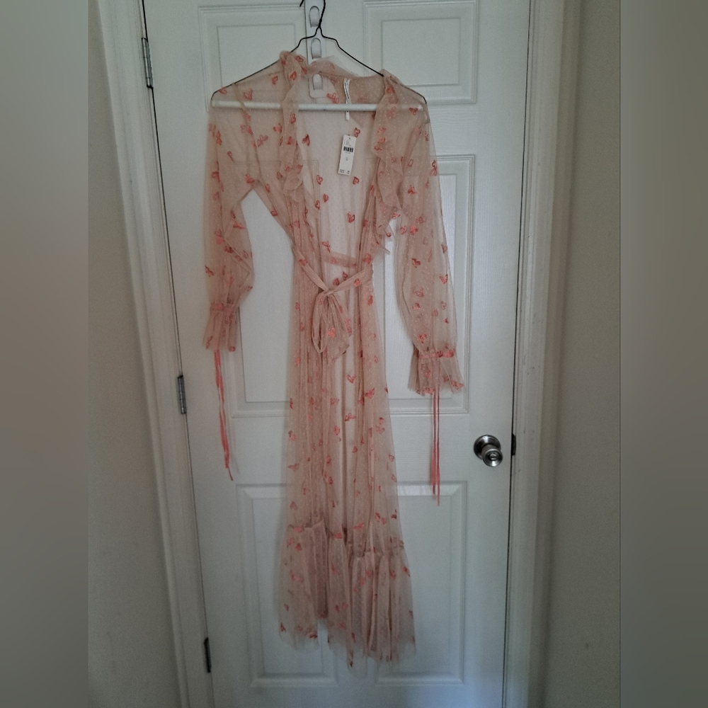 NWT Anthropologie Lace Heart Embroidered Duster
